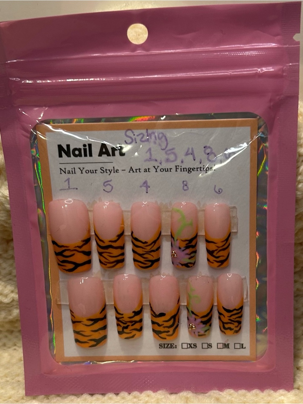 Hand Painted Press-On Nail Set — Tiger Lily